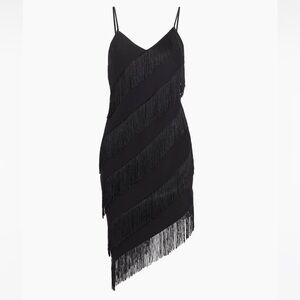 Amanda Uprichard Belladonna Fringed Asymmetric Midi-Dress